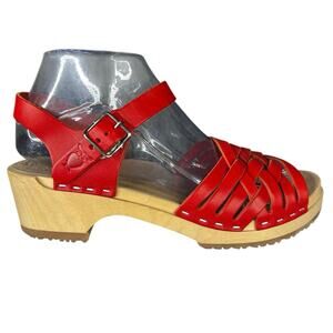 Sandgren’s Women’s Madrid Red Leather Slingback Clog Sandal Size 37 US 6/6.5
